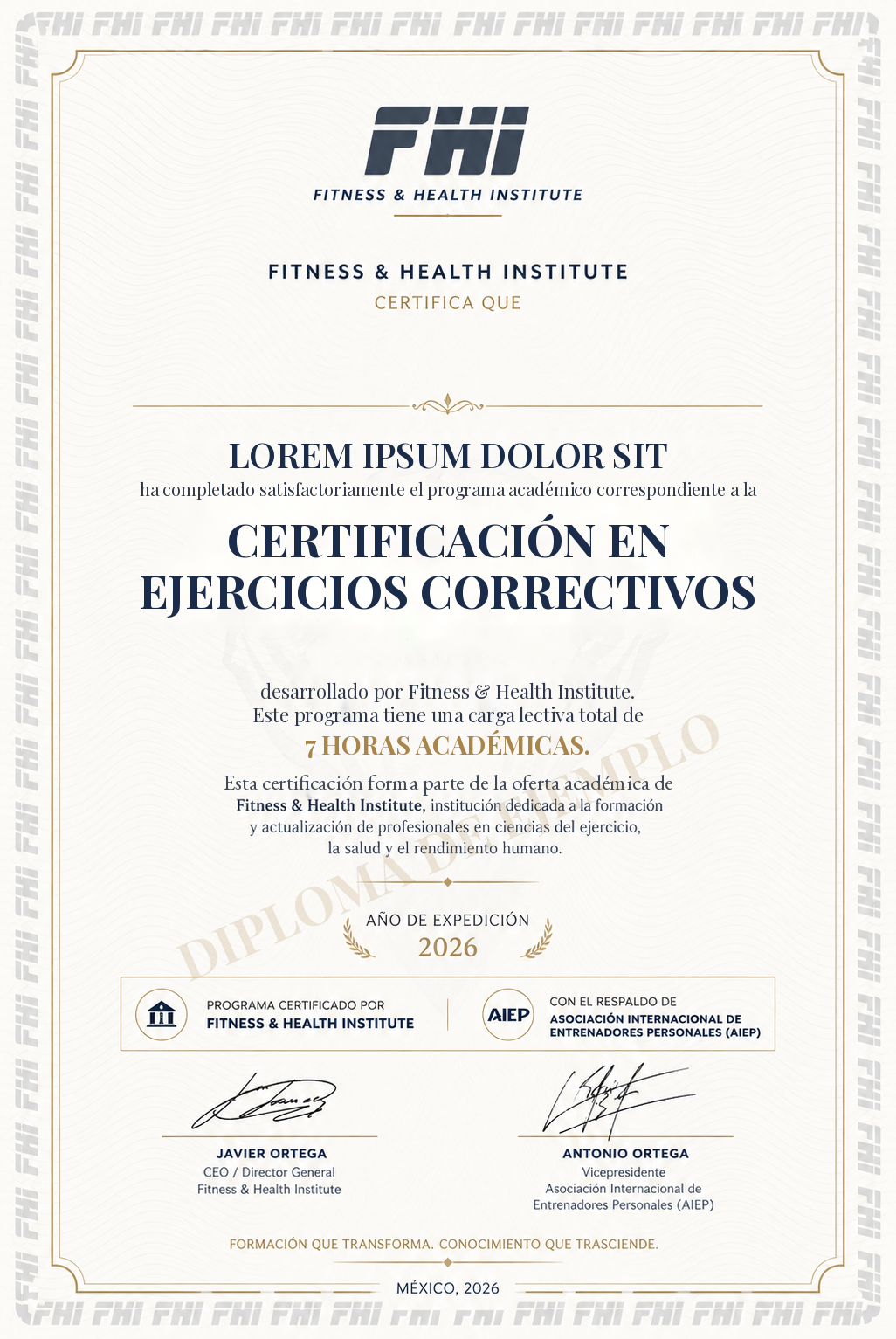 Ejemplo ilustrativo del diploma FHI